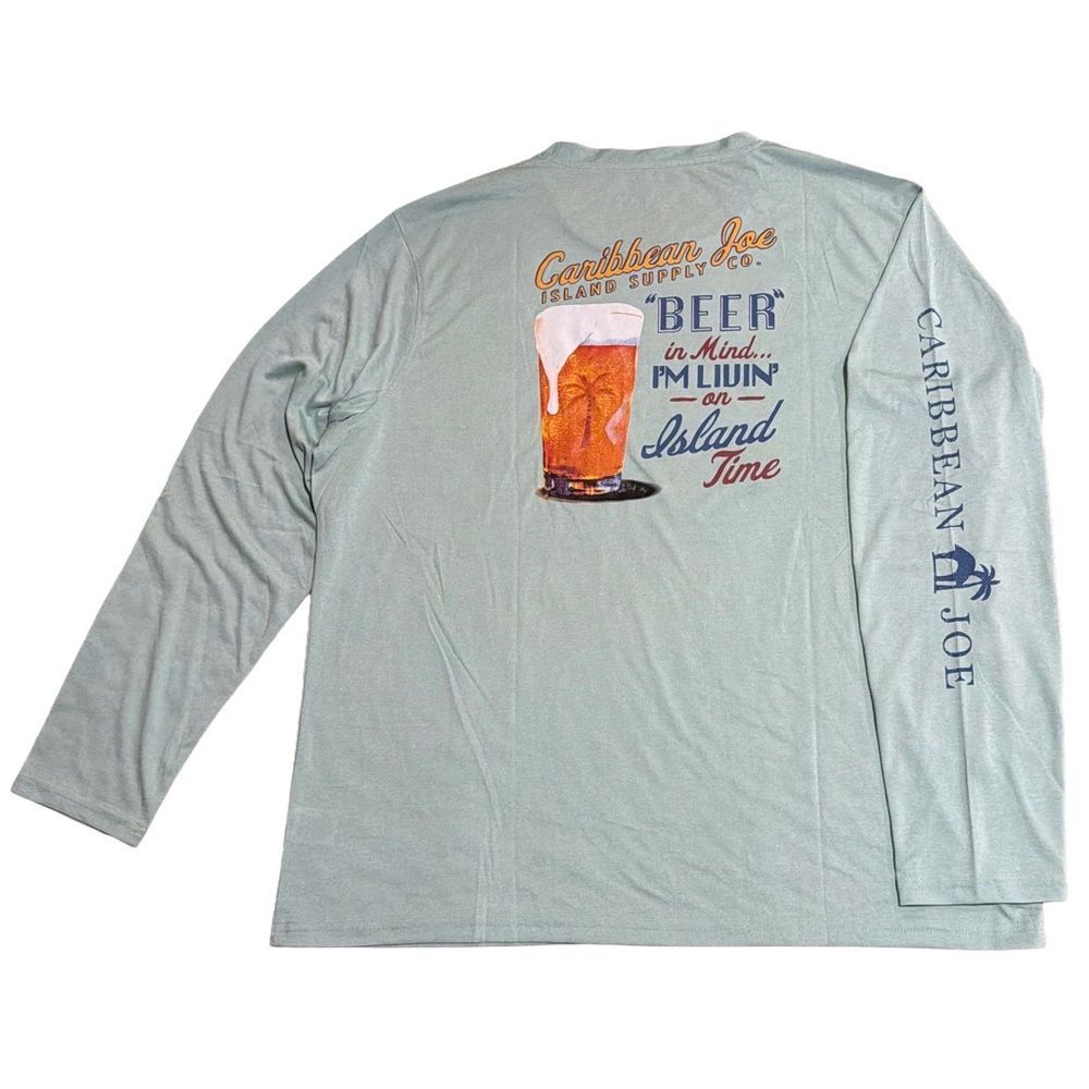 Caribbean Joe “BEER” LOGO LONG SLEEVE SUN PROTECTION SHIRT, Green Mist, XL NWT